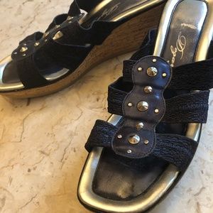 Dezario Navy Wedge Open Toe Platform Sandals Candy